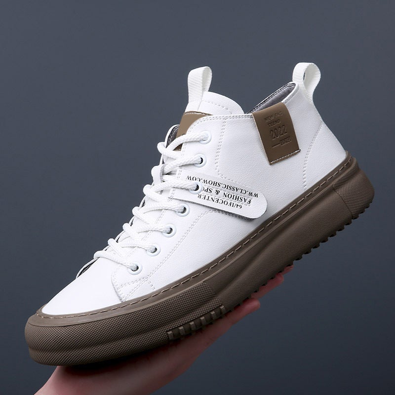 Men'S Shoes 2025 Spring New High-Top Shoes Men'S Mid-Top Sports Sneakers Casual Leather White Shoes Trendy Shoes - Image 4